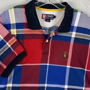 VTG Chaps Ralph Lauren Polo Shirt Mens L Multicolor Plaid Embroidered Preppy